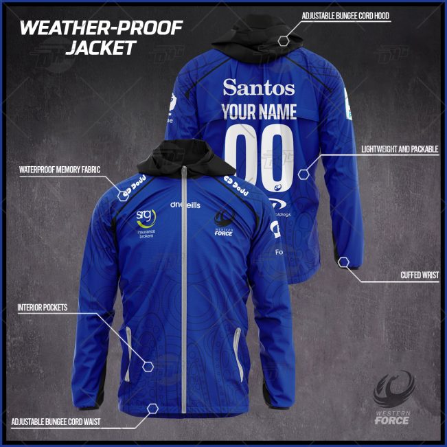 Personalised Super Rugby Western Force Weather Proof Jacket Rain Proof Jacket - OldSchoolThings - Personalize Your Own New & Retro Sports Jerseys, Hoodies, T Shirts