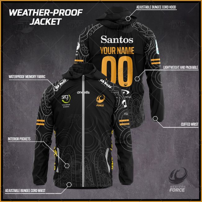 Personalised Super Rugby Western Force Weather Proof Jacket Rain Proof Jacket - OldSchoolThings - Personalize Your Own New & Retro Sports Jerseys, Hoodies, T Shirts