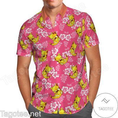 Abra Pokemon Hibicus Floral Pattern Pink Hawaiian Shirt And Short
