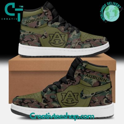 Auburn Tigers Military Appreciation Green Camo Air Jordan 1 Sneaker - soulcals.com