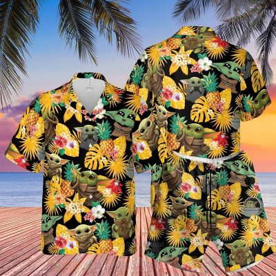 Baby Yoda Star Wars Black-Yellow Hawaiian Shirt, Short - Hot Sale 2025