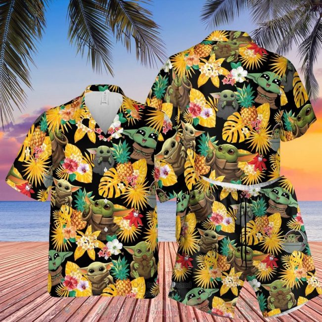 Baby Yoda Star Wars Black-Yellow Hawaiian Shirt, Short - Hot Sale 2025