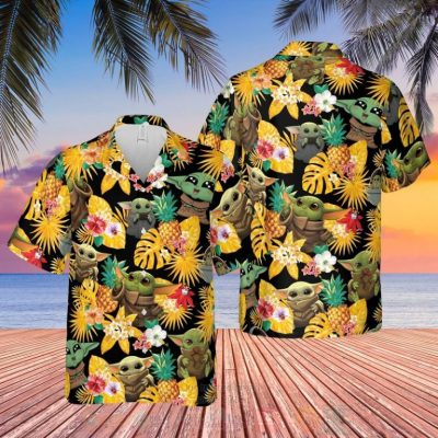 Baby Yoda Star Wars Black-Yellow Hawaiian Shirt, Short - Hot Sale 2025