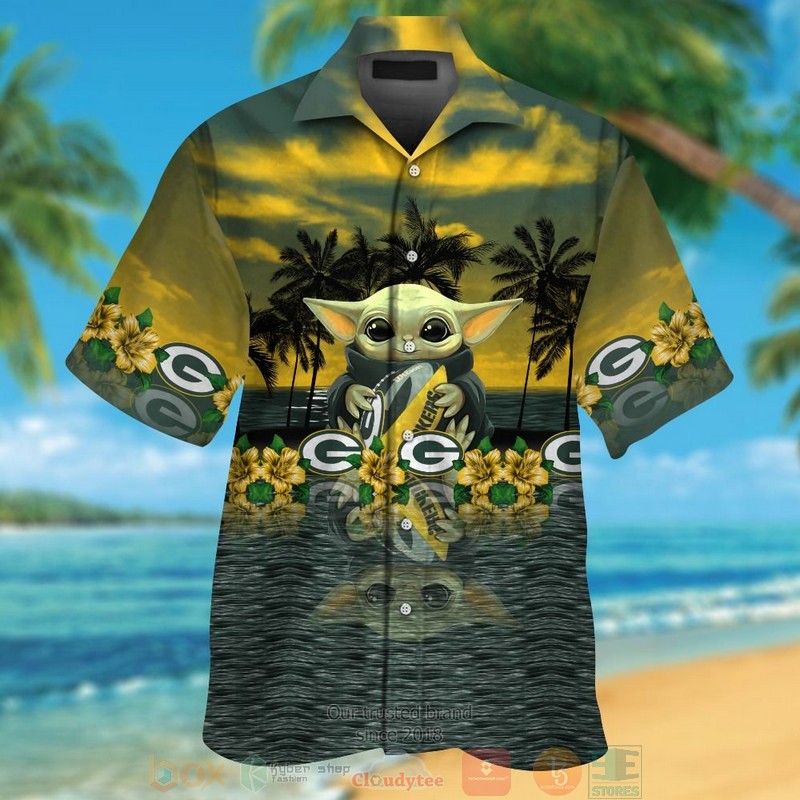 Baby Yoda Hug Green Bay Packers Hawaiian Shirt And Shorts - Hot Sale 2025
