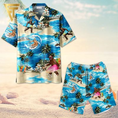 Bigfoot Surfing Sunset Aloha All Over Print Hawaiian Shirts And Beach Shorts - Hot Sale 2025