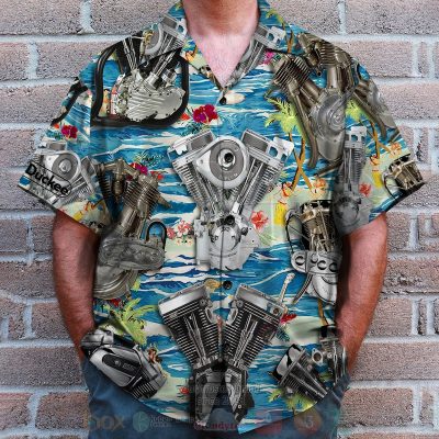 Biker, Seamless Motorcycle Engine Pattern Hawaiian Shirt, Short - Hot Sale 2025