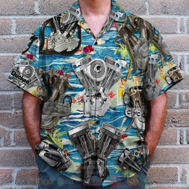 Biker, Seamless Motorcycle Engine Pattern Hawaiian Shirt, Short - Hot Sale 2025