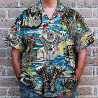 Biker Seamless Motorcycle Engine Pattern Hawaiian Shirt, Shorts - Hot Sale 2025