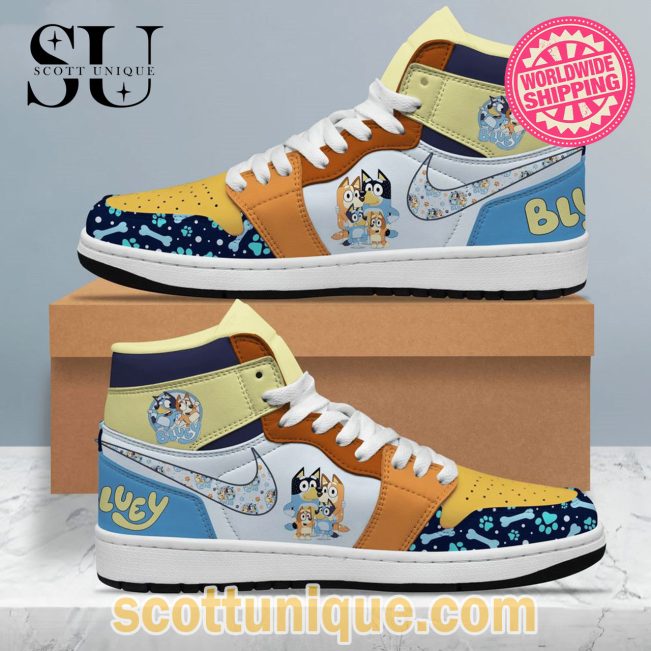 Bluey Mascot Family Nike Air Jordan 1 High Top Sneaker -Soulcals.com