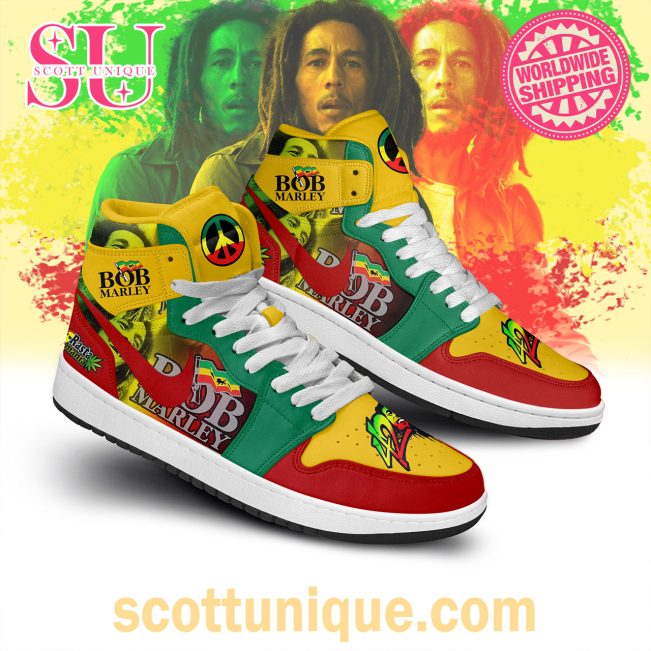 Bob Marley Hippie Rainbow Air Jordan 1 High Top Shoes -Soulcals.com