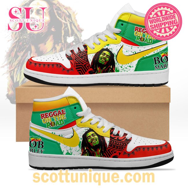 Bob Marley Reggae On The Road Premium Air Jordan 1 High Top Shoes -Soulcals.com