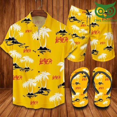 SLAYER palm trees islands yellow FLIP FLOPS AND COMBO HAWAII SHIRT SHORTS
