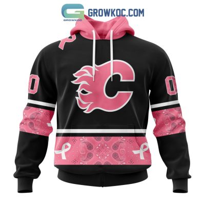 Calgary Flames NHL Special Style Paisley In October We Wear Pink Breast Cancer Personalized Hoodie T Shirt