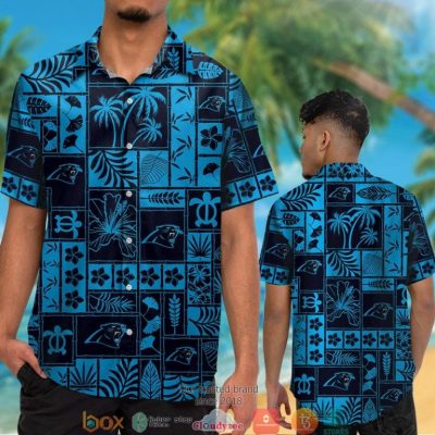 Carolina Panthers Hibiscus Leaf Ocean Square Pattern Hawaiian Shirt, Short - Hot Sale 2025