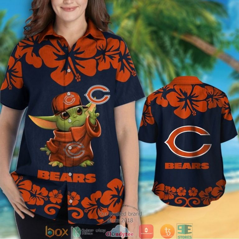 Chicago Bears Baby Yoda Orange Hibiscus Hawaiian Shirt, Short - Hot Sale 2025