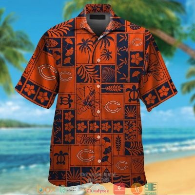 Chicago Bears Leaf Hibiscus Square Pattern Hawaiian Shirt, Short - Hot Sale 2025