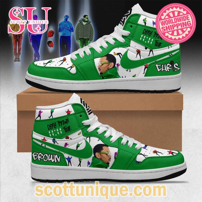 Chris Brown The 11:11 Tour Green Nike Air Jordan 1 High Top Sneaker -Soulcals.com