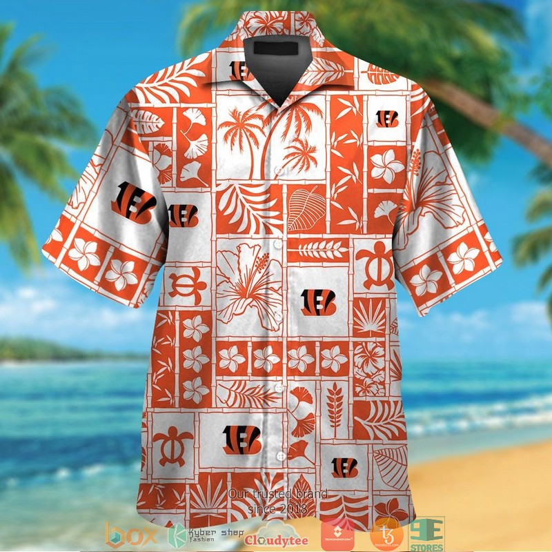 Cincinnati Bengals Hibiscus Leaf Coconut Square Pattern Hawaiian Shirt, Short - Hot Sale 2025 Cincinnati Bengals Hibiscus Leaf Coconut Square Pattern Hawaiian Shirt, Short - Hot Sale 2025