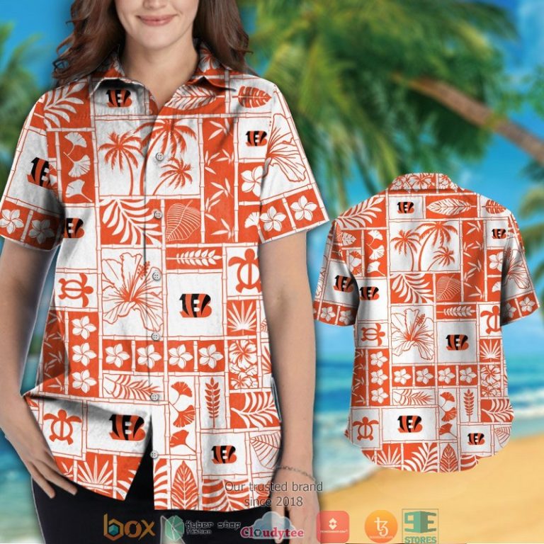 Cincinnati Bengals Hibiscus Leaf Coconut Square Pattern Hawaiian Shirt, Short - Hot Sale 2025 Cincinnati Bengals Hibiscus Leaf Coconut Square Pattern Hawaiian Shirt, Short - Hot Sale 2025