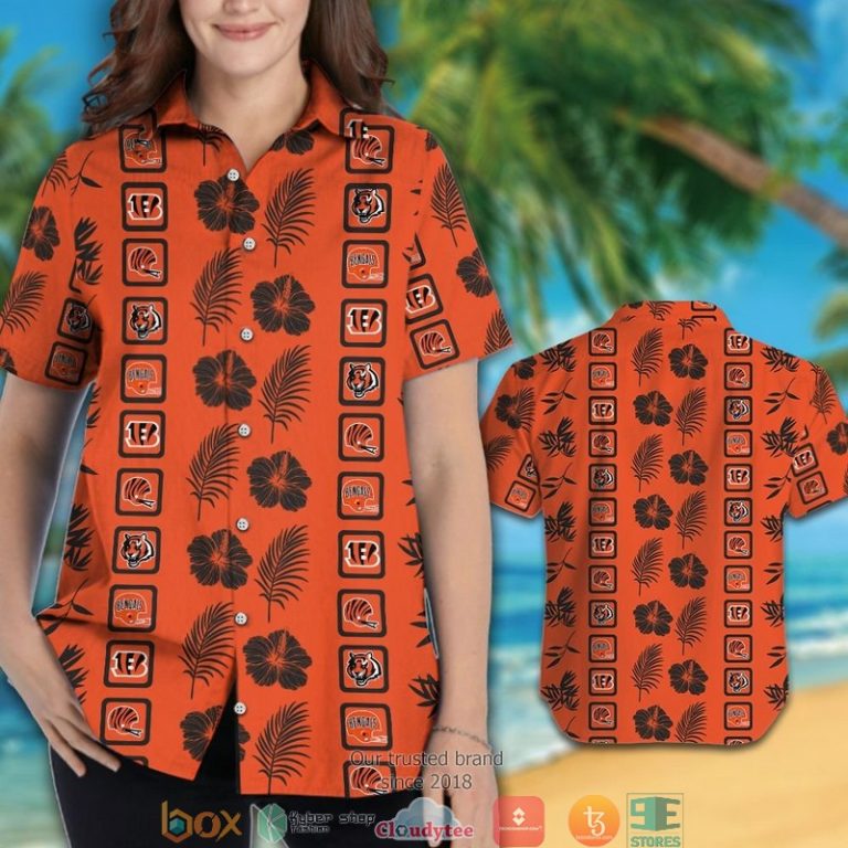 Cincinnati Bengals Hibiscus Leaf Pattern Orange Hawaiian Shirt, Short - Hot Sale 2025 Cincinnati Bengals Hibiscus Leaf Pattern Orange Hawaiian Shirt, Short - Hot Sale 2025