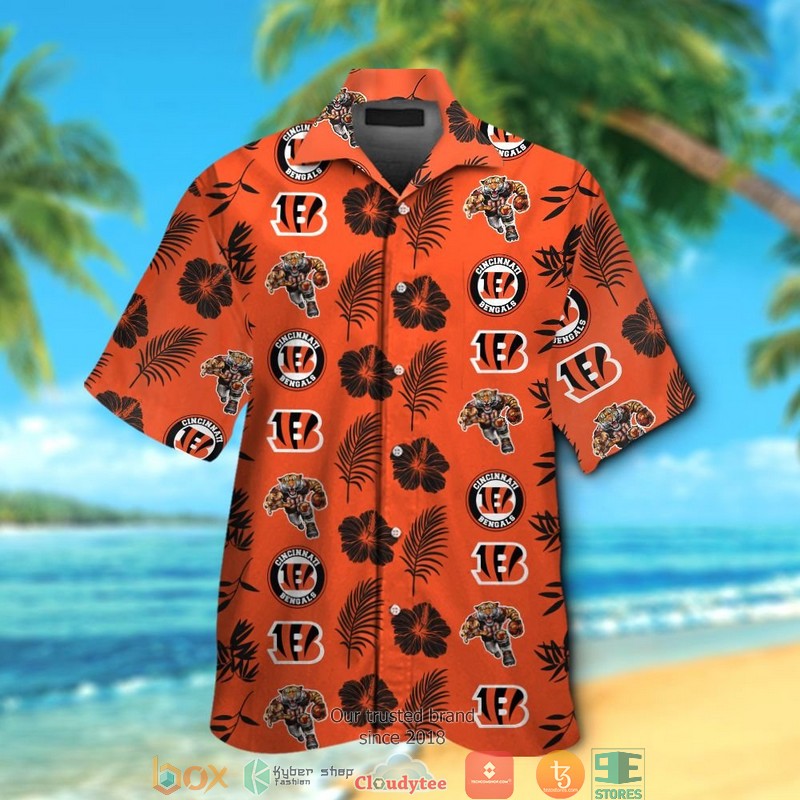 Cincinnati Bengals Leaf Hibiscus Orange Pattern Hawaiian Shirt, Short - Hot Sale 2025 Cincinnati Bengals Leaf Hibiscus Orange Pattern Hawaiian Shirt, Short - Hot Sale 2025