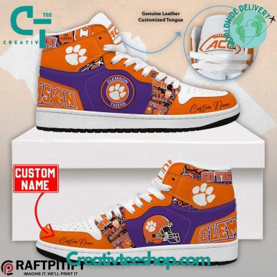 Clemson Tigers Football Custom Name Air Jordan 1 Sneaker - soulcals.com