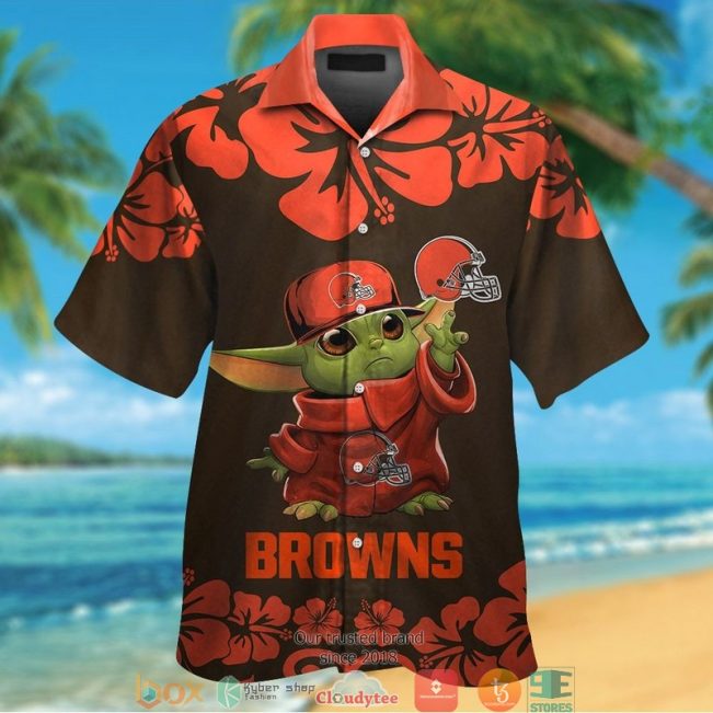 Cleveland Browns Baby Yoda Hibiscus Orange Hawaiian Shirt, Short - Hot Sale 2025