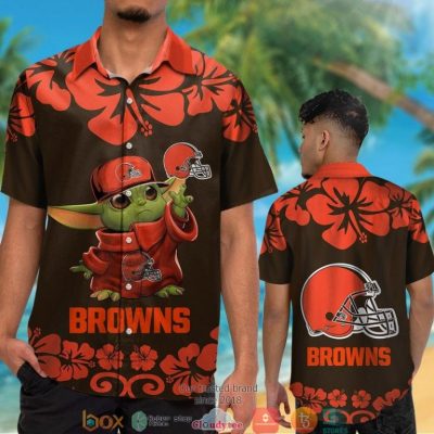 Cleveland Browns Baby Yoda Hibiscus Orange Hawaiian Shirt, Short - Hot Sale 2025