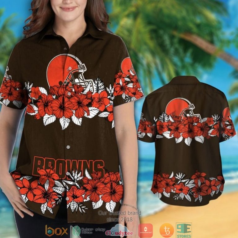 Cleveland Browns Hibiscus Flower Line Hawaiian Shirt, Short - Hot Sale 2025 Cleveland Browns Hibiscus Flower Line Hawaiian Shirt, Short - Hot Sale 2025