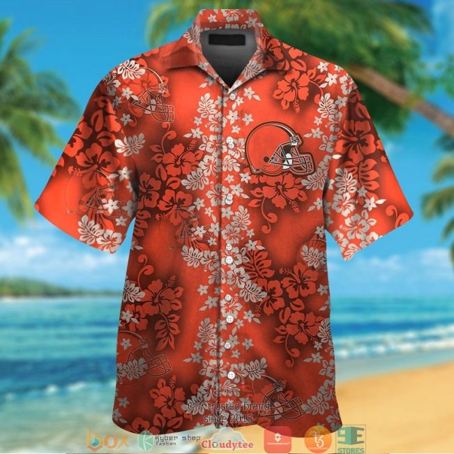 Cleveland Browns Hibiscus Flower Pattern Orange Hawaiian Shirt, Short - Hot Sale 2025