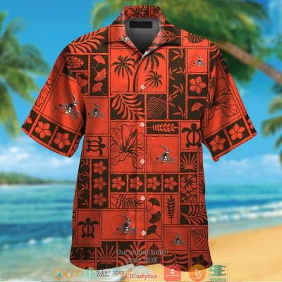Cleveland Browns Hibiscus Leaf Ocean Square Pattern Orange Hawaiian Shirt, Short - Hot Sale 2025