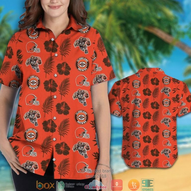 Cleveland Browns Hibiscus Leaf Pattern Orange Hawaiian Shirt, Short - Hot Sale 2025 Cleveland Browns Hibiscus Leaf Pattern Orange Hawaiian Shirt, Short - Hot Sale 2025