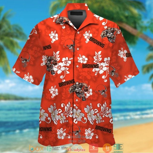 Cleveland Browns Hibiscus Pattern Orange Hawaiian Shirt, Short - Hot Sale 2025