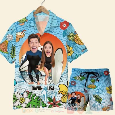 Custom Surfing-Laughing Couple Hawaiian Shirt, Short - Hot Sale 2025
