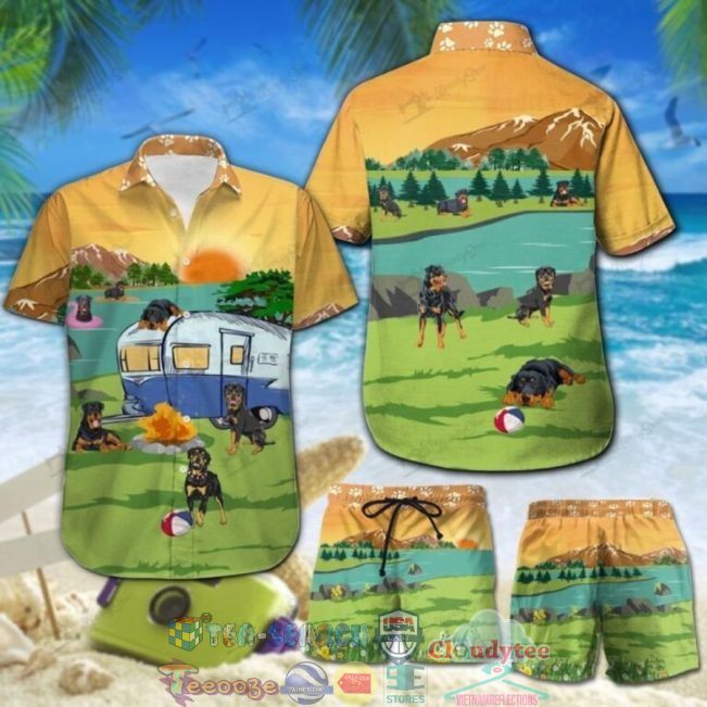 Camping Rottweiler Hawaiian Shirt And Shorts - Hot Sale 2025