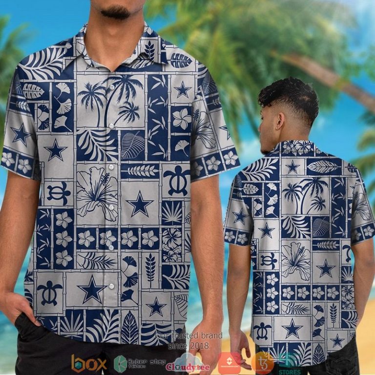 Dallas Cowboys Hibiscus Leaf Ocean Square Pattern Hawaiian Shirt, Short - Hot Sale 2025