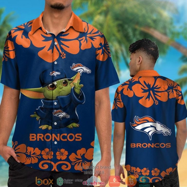 Denver Broncos Baby Yoda Hibiscus Orange Hawaiian Shirt, Short - Hot Sale 2025 Denver Broncos Baby Yoda Hibiscus Orange Hawaiian Shirt, Short - Hot Sale 2025
