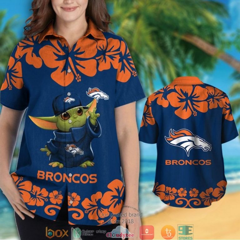 Denver Broncos Baby Yoda Hibiscus Orange Hawaiian Shirt, Short - Hot Sale 2025 Denver Broncos Baby Yoda Hibiscus Orange Hawaiian Shirt, Short - Hot Sale 2025