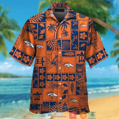 Denver Broncos Hibiscus Coconut Ocean Square Pattern Hawaiian Shirt, Short - Hot Sale 2025
