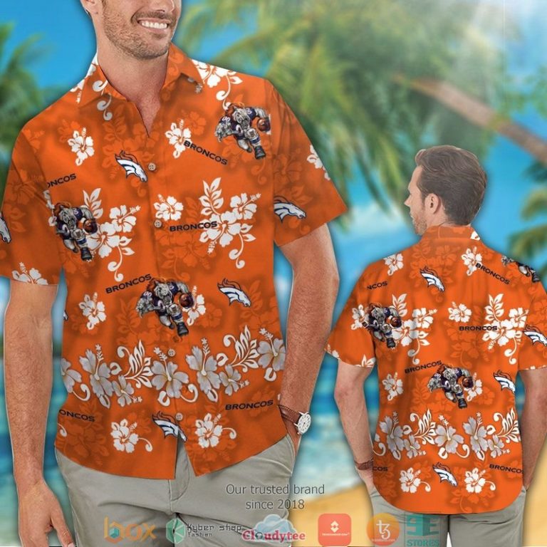 Denver Broncos Hibiscus Flower Orange Hawaiian Shirt, Short - Hot Sale 2025 Denver Broncos Hibiscus Flower Orange Hawaiian Shirt, Short - Hot Sale 2025