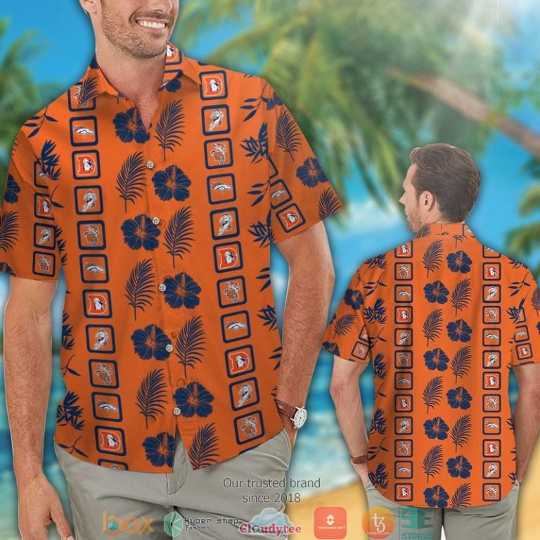 Denver Broncos Hibiscus Leaf Square Pattern Hawaiian Shirt, Short - Hot Sale 2025