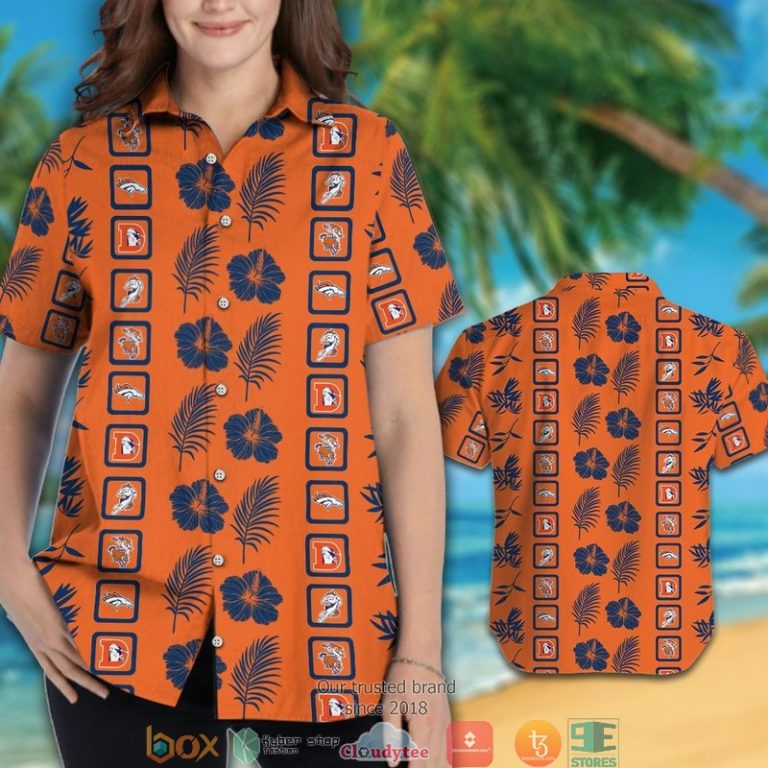 Denver Broncos Hibiscus Leaf Square Pattern Hawaiian Shirt, Short - Hot Sale 2025