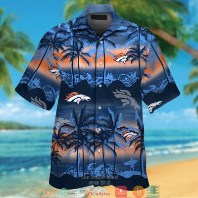 Denver Broncos Coconut Island Navy Orange Waves Hawaiian Shirt, Short - Hot Sale 2025