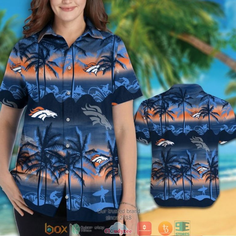Denver Broncos Coconut Island Navy Orange Waves Hawaiian Shirt, Short - Hot Sale 2025 Denver Broncos Coconut Island Navy Orange Waves Hawaiian Shirt, Short - Hot Sale 2025