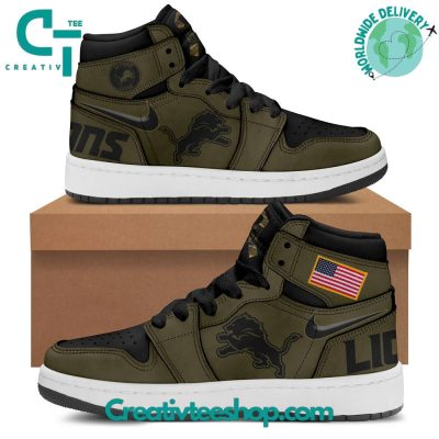 Detroit Lions Salute to Service Green Air Jordan 1 Sneaker - soulcals.com