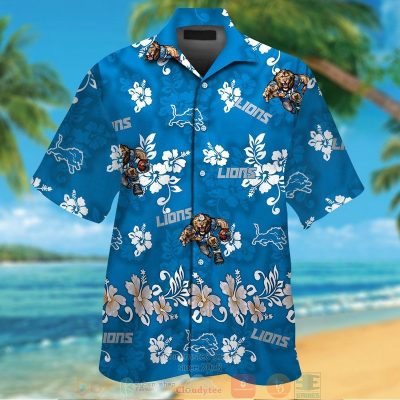 Detroit Lions Hibiscus Blue Hawaiian Shirt And Shorts - Hot Sale 2025