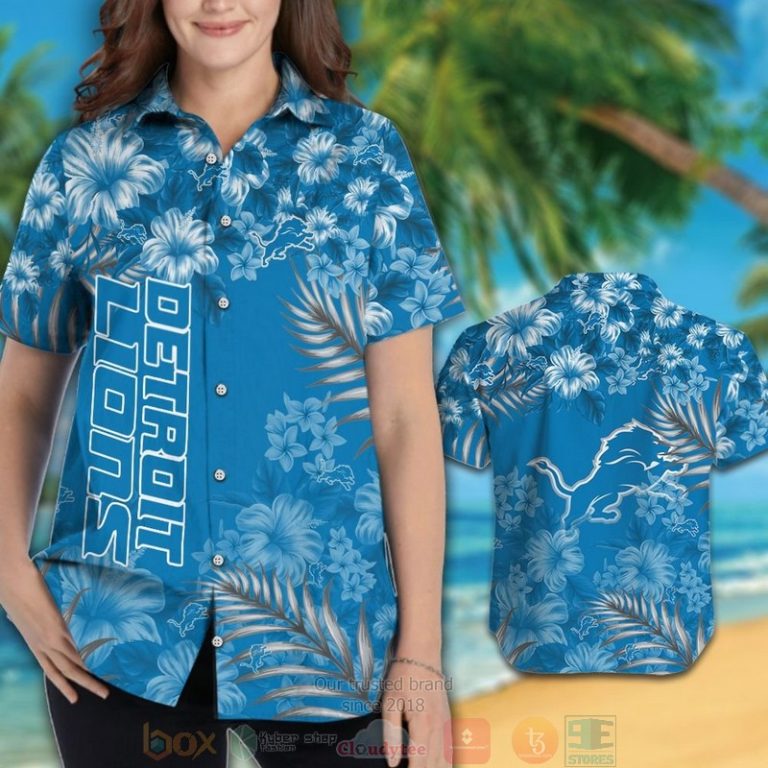 Detroit Lions Blue Flowers Hawaiian Shirt And Shorts - Hot Sale 2025