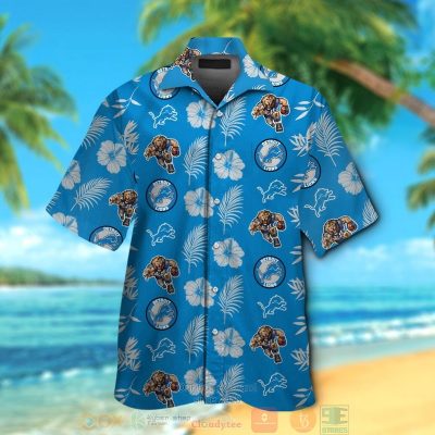 Detroit Lions Logo Tropical Plant Blue Hawaii Shirt, Shorts - Hot Sale 2025