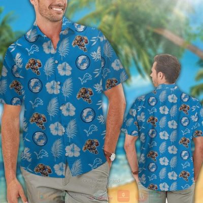 Detroit Lions Logo Tropical Plant Blue Hawaii Shirt, Shorts - Hot Sale 2025