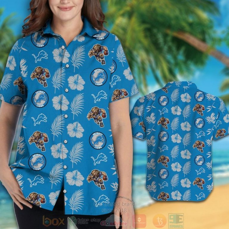 Detroit Lions Logo Tropical Plant Blue Hawaii Shirt, Shorts - Hot Sale 2025